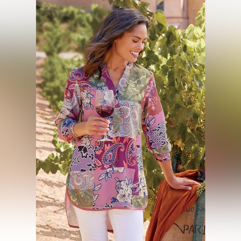 SOFT SURROUNDINGS Women’s XS Alavadore Fleur Patchwork Top